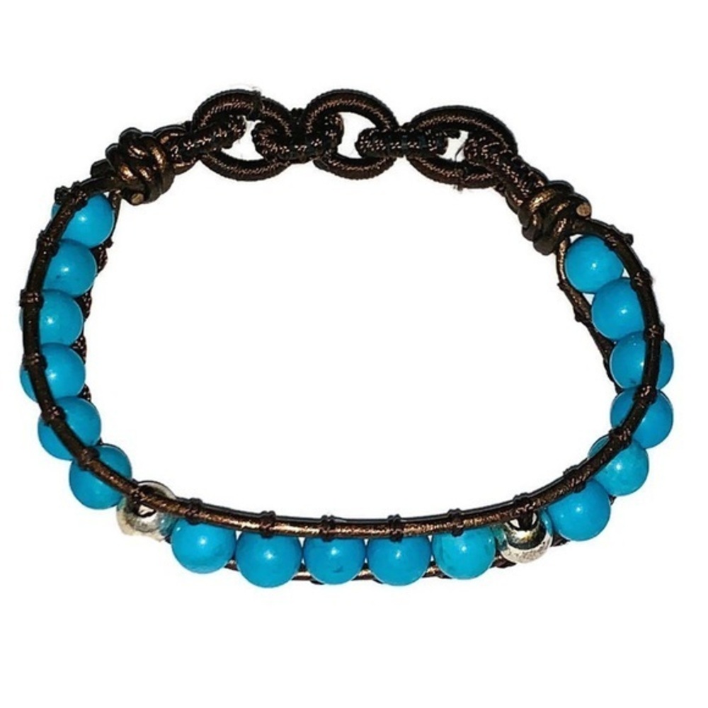 BOHO 7” turquoise & silver beaded slip on bracelet